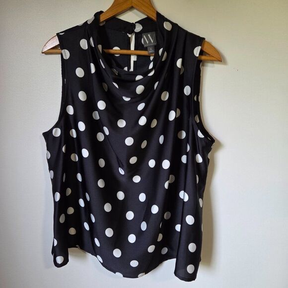 EUC WORTHINGTON MOCK COWL NECK POLKA DOT SLEEVELESS SWING TOP STYLE SIZE XL - Picture 1 of 12